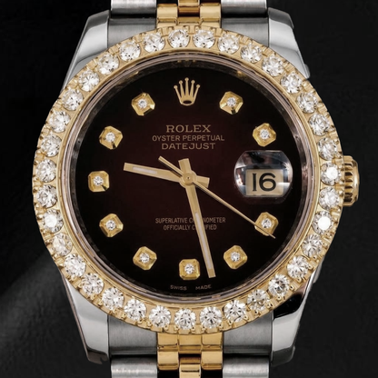 Rolex Datejust 36mm 116233 Red Diamond Dial Diamond Bezel Two Tone Watch