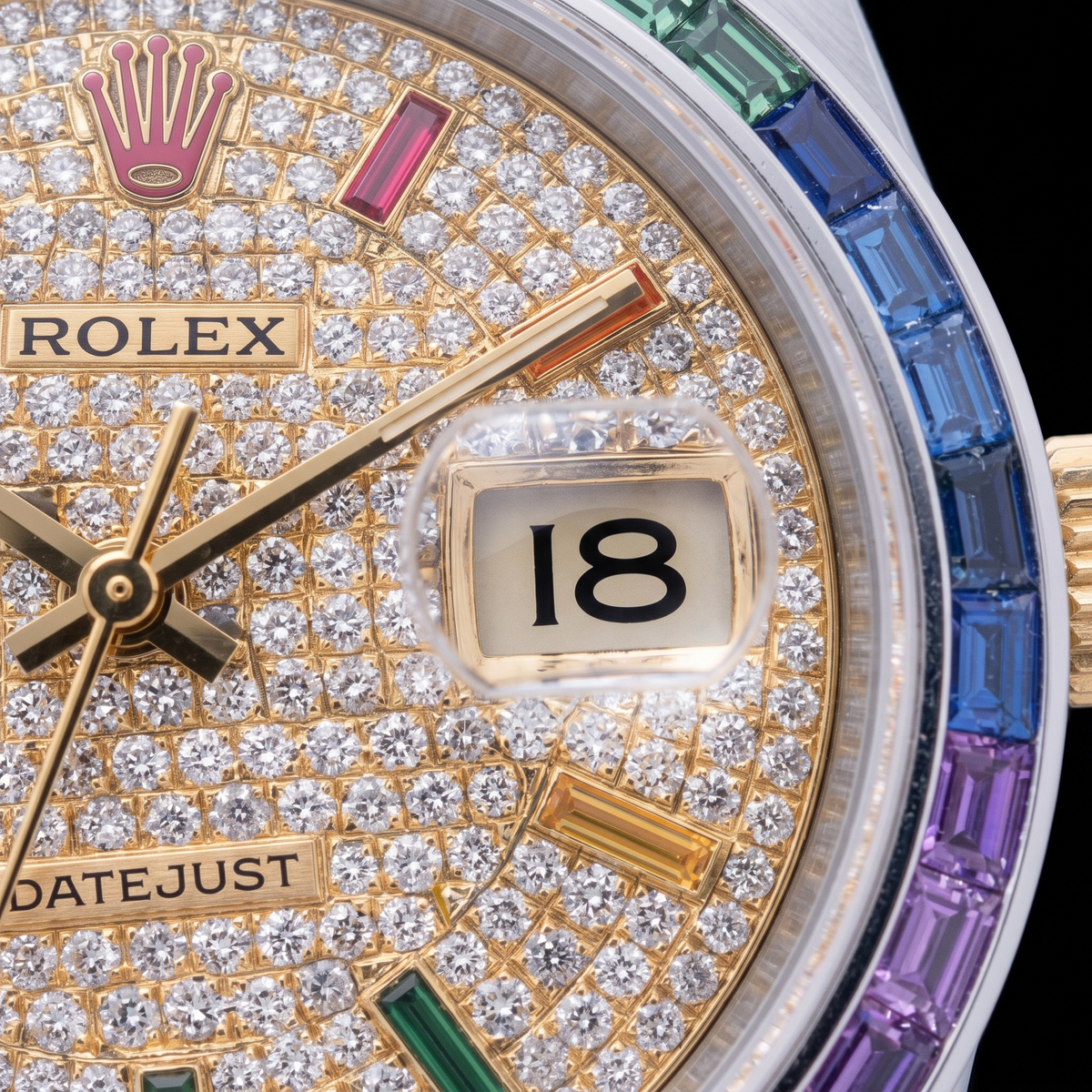 Rolex Datejust 36mm 16013  Diamond Paved Rainbow Hour Dial Two Tone Watch