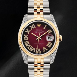Rolex Datejust 36mm 16013 Red Roman Diamond Dial Two Tone Watch