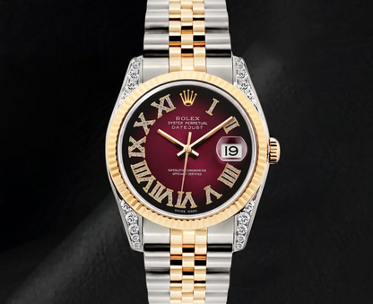Rolex Datejust 36mm 16013 Red Roman Diamond Dial Two Tone Watch