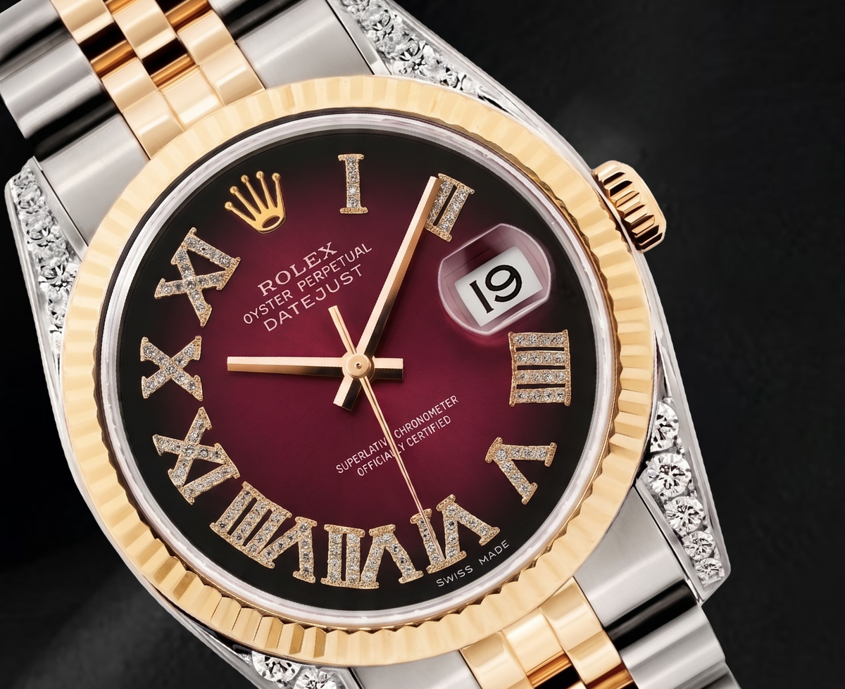 Rolex Datejust 36mm 16013 Red Roman Diamond Dial Two Tone Watch
