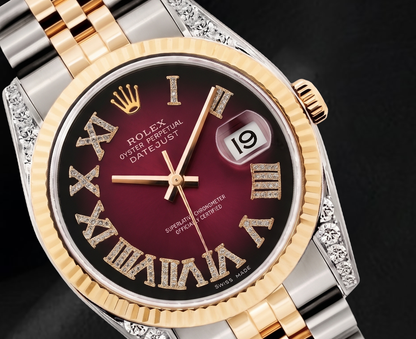 Rolex Datejust 36mm 16013 Red Roman Diamond Dial Two Tone Watch
