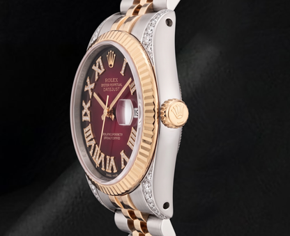 Rolex Datejust 36mm 16013 Red Roman Diamond Dial Two Tone Watch