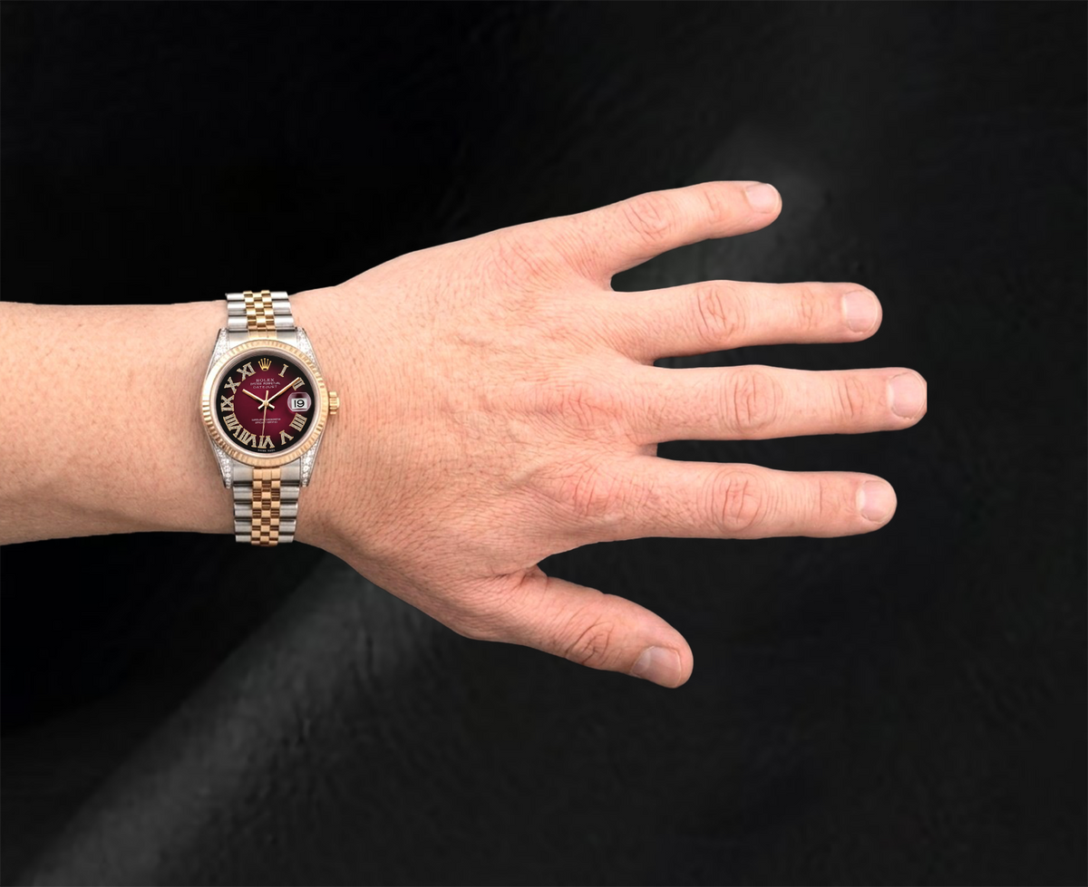 Rolex Datejust 36mm 16013 Red Roman Diamond Dial Two Tone Watch