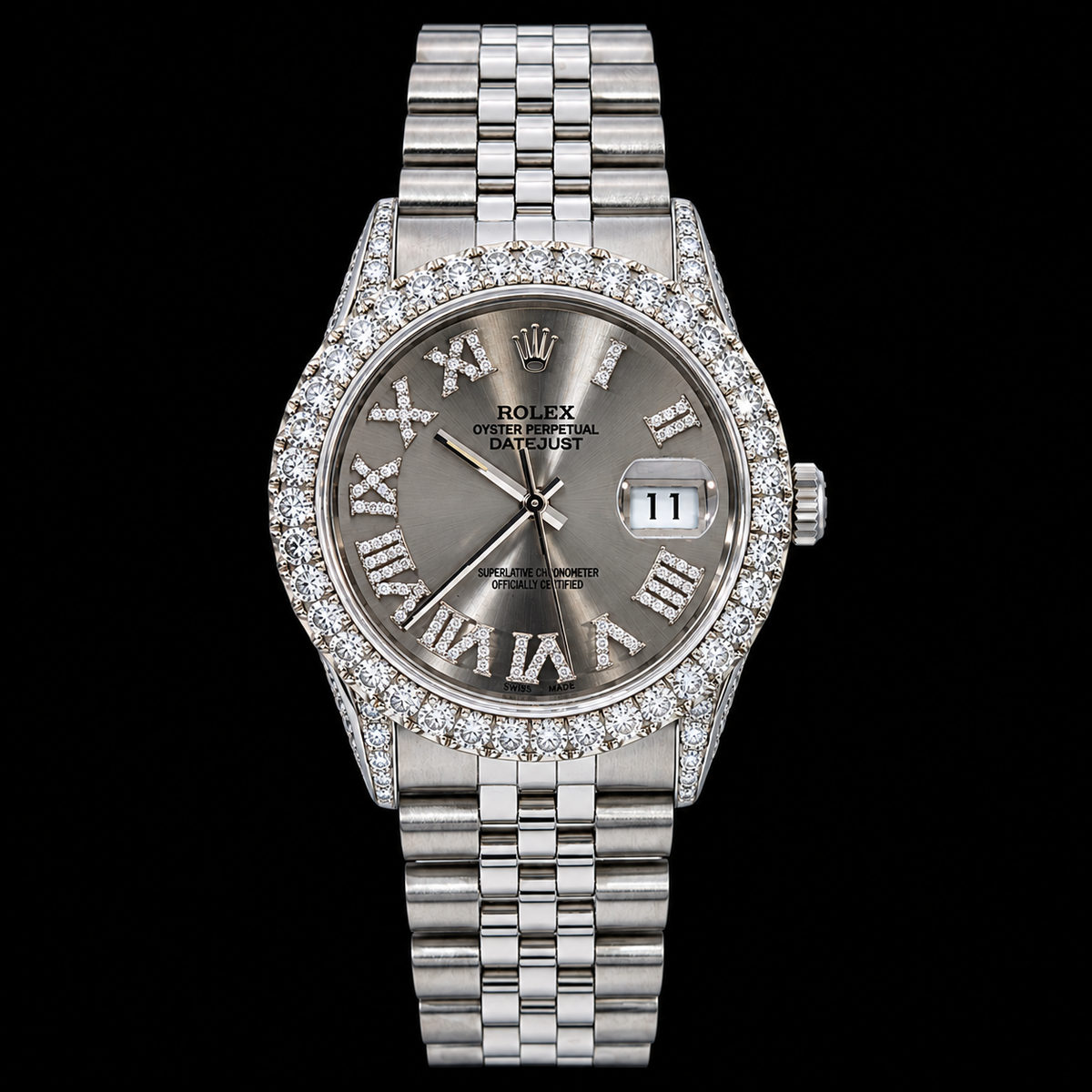 Rolex Datejust 36mm 16014 Silver Roman Diamond Dial Stainless Steel Watch