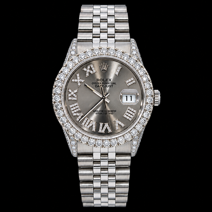 Rolex Datejust 36mm 16014 Silver Roman Diamond Dial Stainless Steel Watch