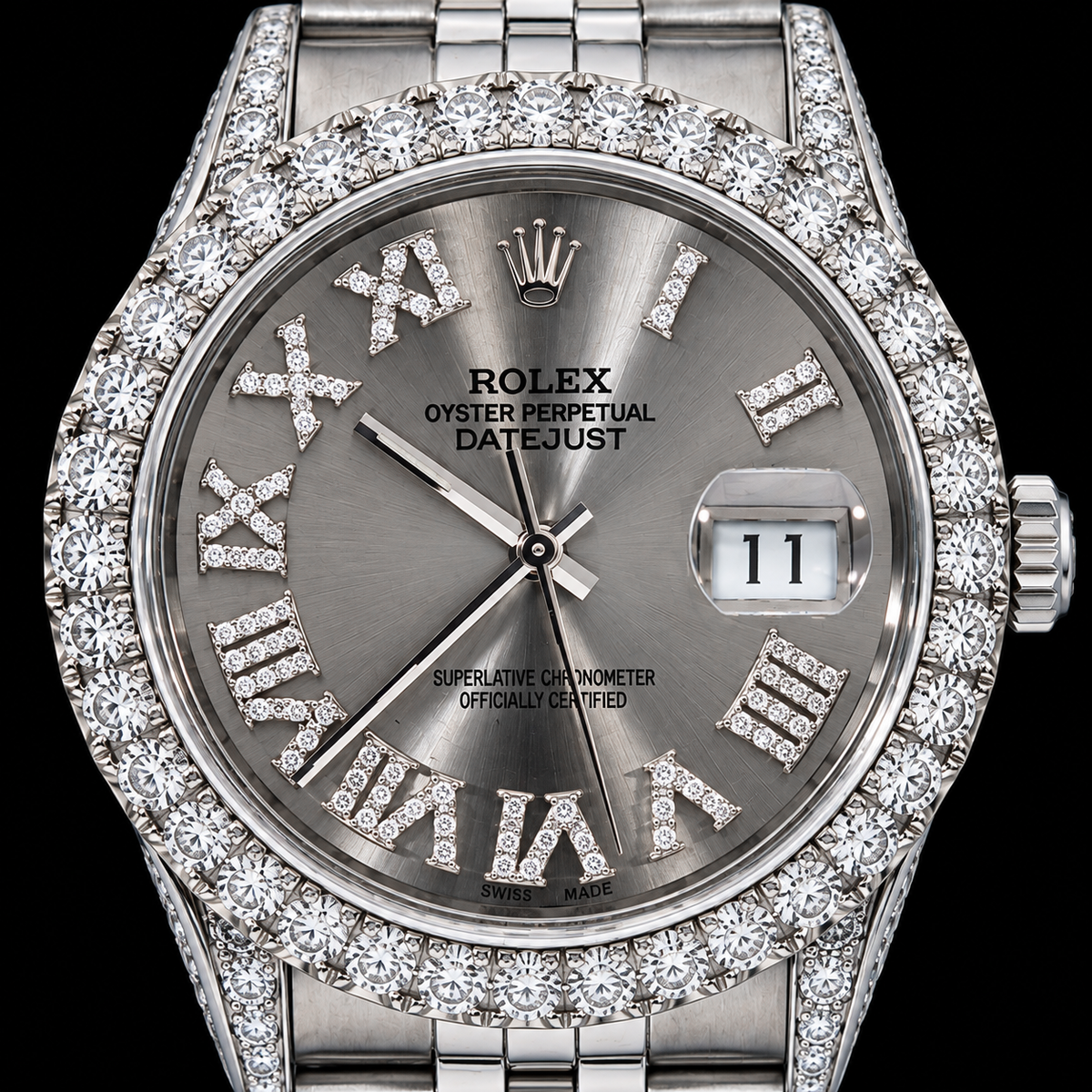 Rolex Datejust 36mm 16014 Silver Roman Diamond Dial Stainless Steel Watch