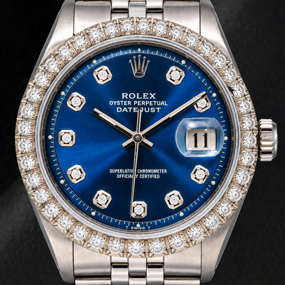 Rolex Datejust 36mm 1601 Blue Diamond Dial Stainless Steel Jubilee Bracelet Watch