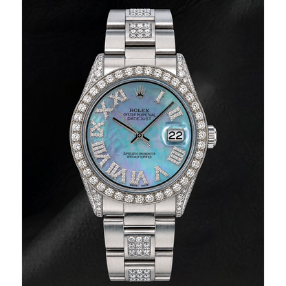 Rolex Datejust 36mm 1601 Blue Mother of Pearl Roman Diamond Dial Stainless Steel Watch