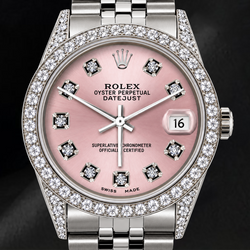 Rolex Datejust 36mm 16200 Pink Diamond Dial Diamond Bezel Stainless Steel Watch