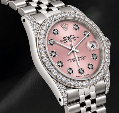 Rolex Datejust 36mm 16200 Pink Diamond Dial Diamond Bezel Stainless Steel Watch