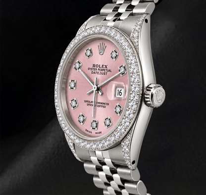 Rolex Datejust 36mm 16200 Pink Diamond Dial Diamond Bezel Stainless Steel Watch