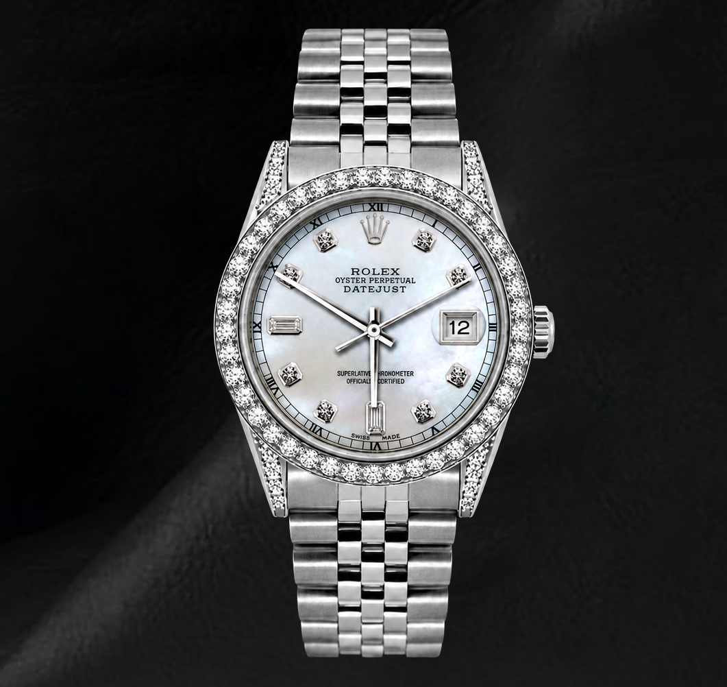 Rolex Datejust 36mm 16200 White Mother of Pearl Diamond Stainless Steel Watch