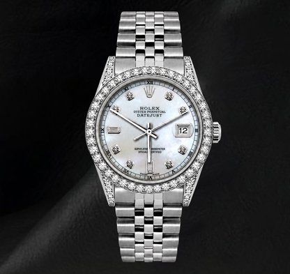 Rolex Datejust 36mm 16200 White Mother of Pearl Diamond Stainless Steel Watch