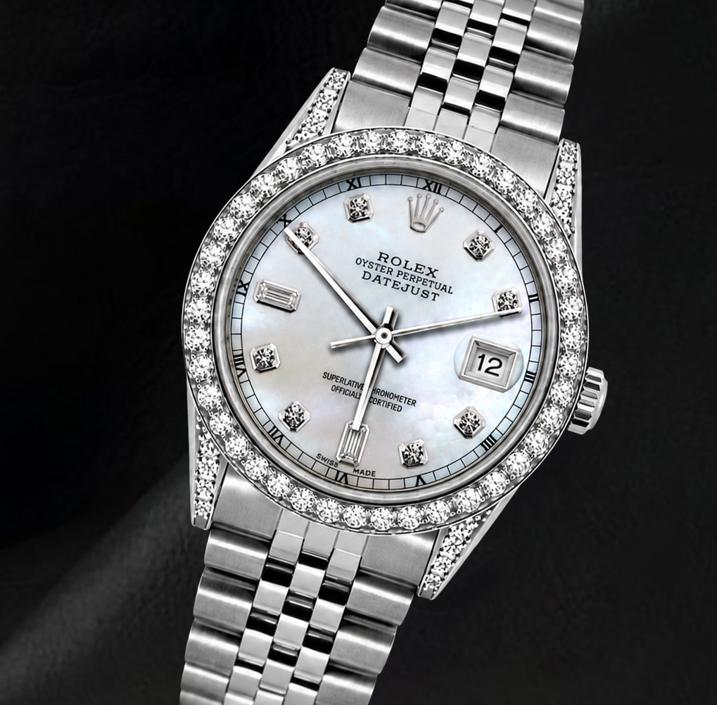 Rolex Datejust 36mm 16200 White Mother of Pearl Diamond Stainless Steel Watch
