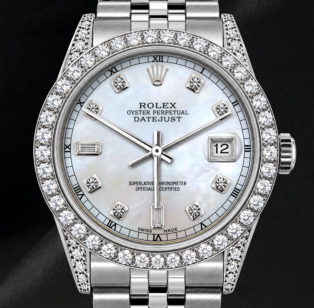 Rolex Datejust 36mm 16200 White Mother of Pearl Diamond Stainless Steel Watch
