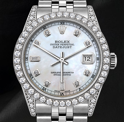 Rolex Datejust 36mm 16200 White Mother of Pearl Diamond Stainless Steel Watch