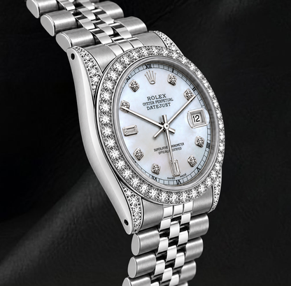 Rolex Datejust 36mm 16200 White Mother of Pearl Diamond Stainless Steel Watch