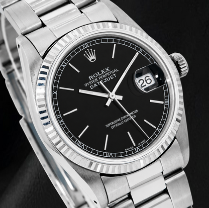 Rolex Datejust 36mm Black Stick Dial Oyster Bracelet Stainless Steel Watch