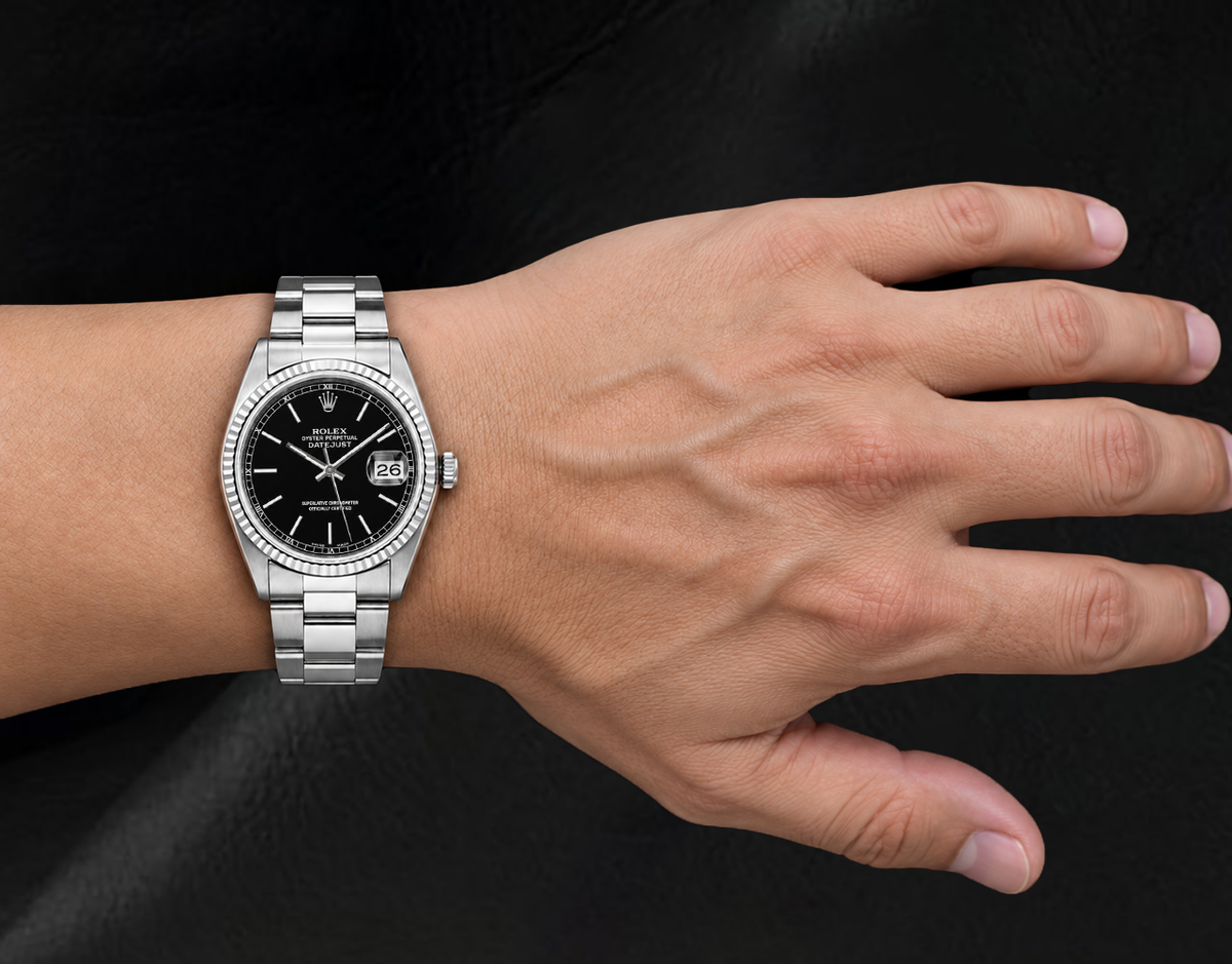 Rolex Datejust 36mm Black Stick Dial Oyster Bracelet Stainless Steel Watch
