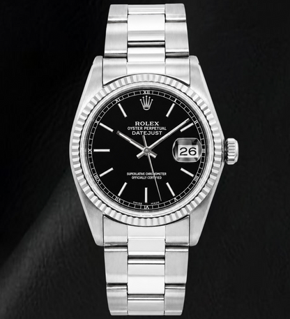 Rolex Datejust 36mm Black Stick Dial Oyster Bracelet Stainless Steel Watch
