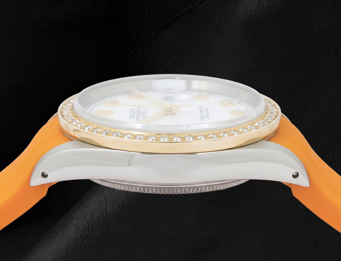 Rolex Datejust 36mm White Diamond Dial Orange Rubber Strap 16013 Watch