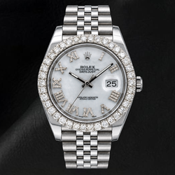 Rolex Datejust 41mm 126300 White Mother of Pearl Roman Diamond Dial Watch
