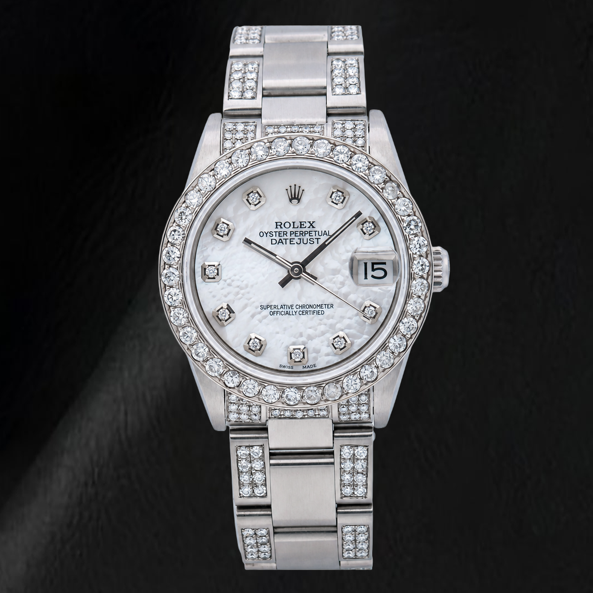 Rolex Datejust 68240 31 mm White Mother Of Pearl Diamond Dial Stainless Steel Watch