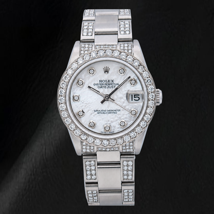 Rolex Datejust 68240 31 mm White Mother Of Pearl Diamond Dial Stainless Steel Watch