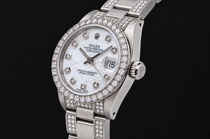 Rolex Datejust 68240 31 mm White Mother Of Pearl Diamond Dial Stainless Steel Watch