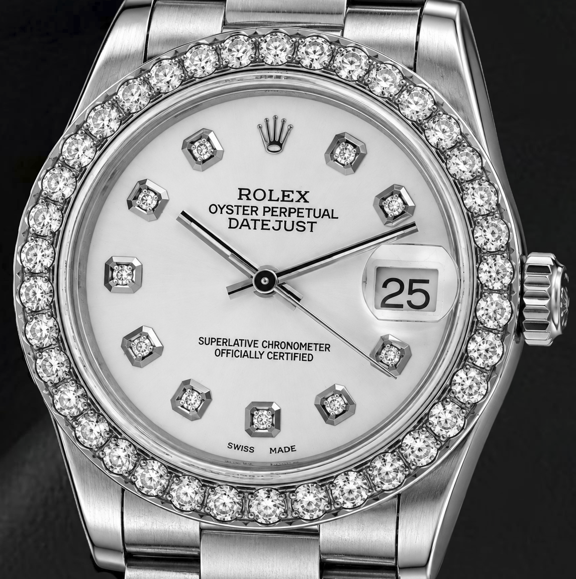 Rolex Datejust 68240 31mm White Diamond Dial Stainless Steel Watch