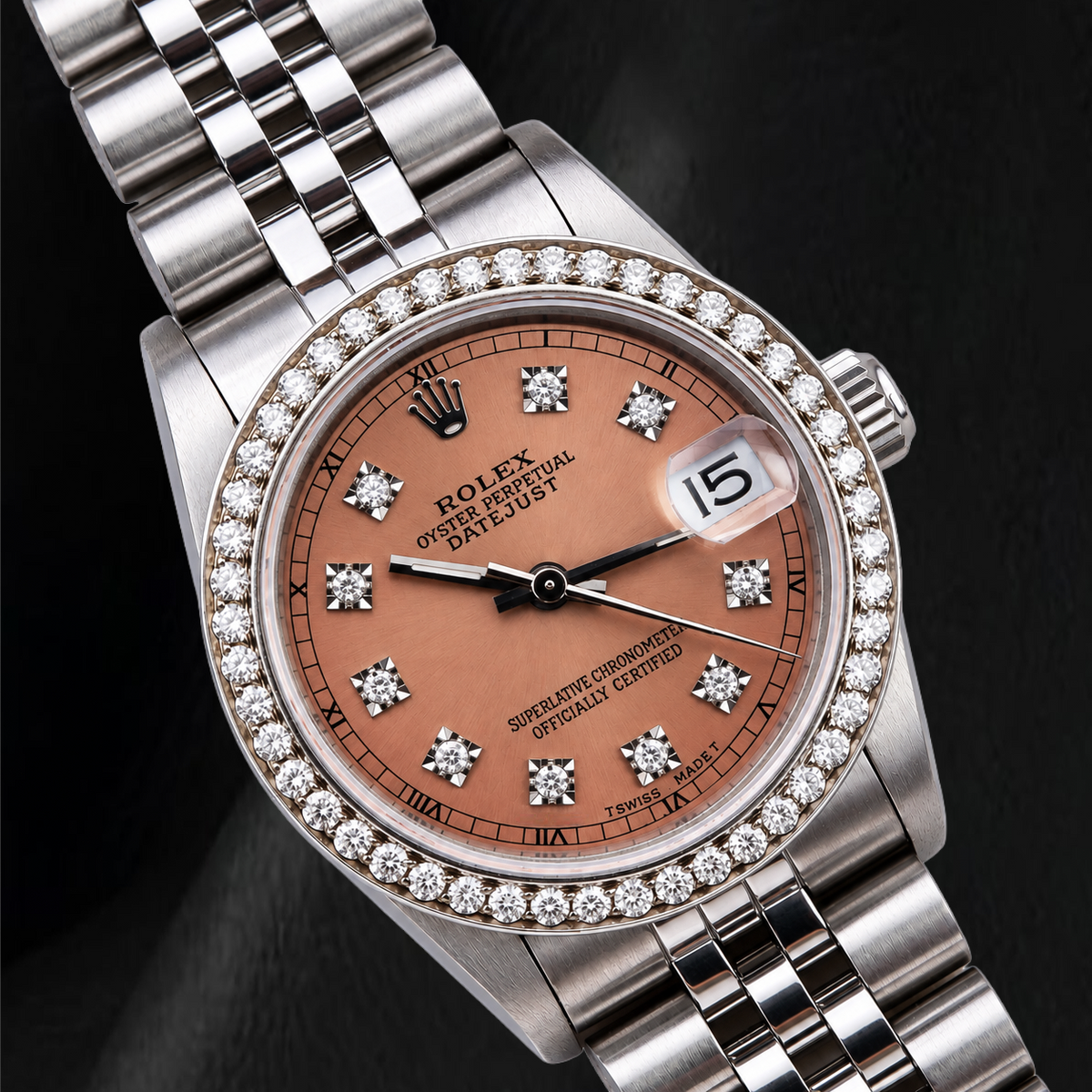 Rolex Datejust 68240 Salmon Factory Diamond Dial 31mm Stainless Steel Watch