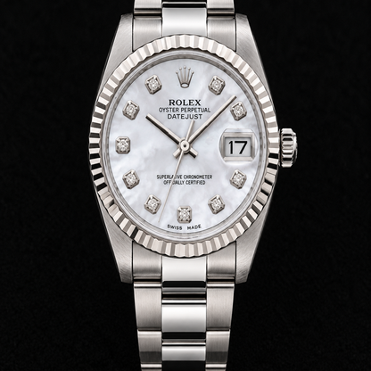 Rolex Datejust 68241 31mm White Mother Of Pearl Diamond Dial Stainless Steel Watch