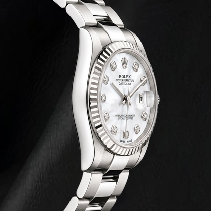 Rolex Datejust 68241 31mm White Mother Of Pearl Diamond Dial Stainless Steel Watch