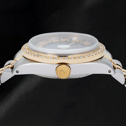 Rolex Datejust 6824 31mm Black Mother of Pearl Roman Diamond Dial Two Tone Jubilee Bracelet