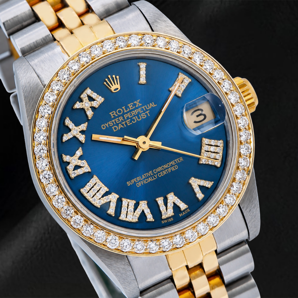 Rolex Datejust 6824 31mm Blue Roman Diamond Dial Two Tone Jubilee Bracelet Watch