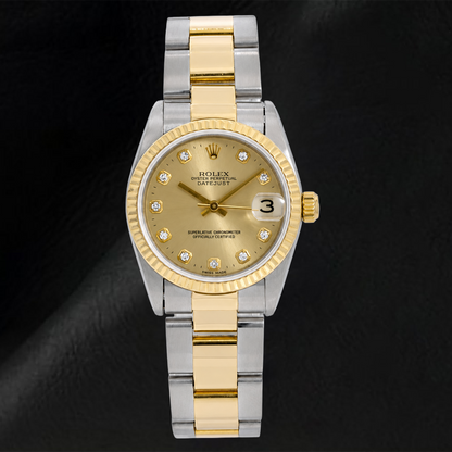 Rolex Datejust 6824 31mm Champagne Diamond Dial Two Tone Oyster Bracelet Watch