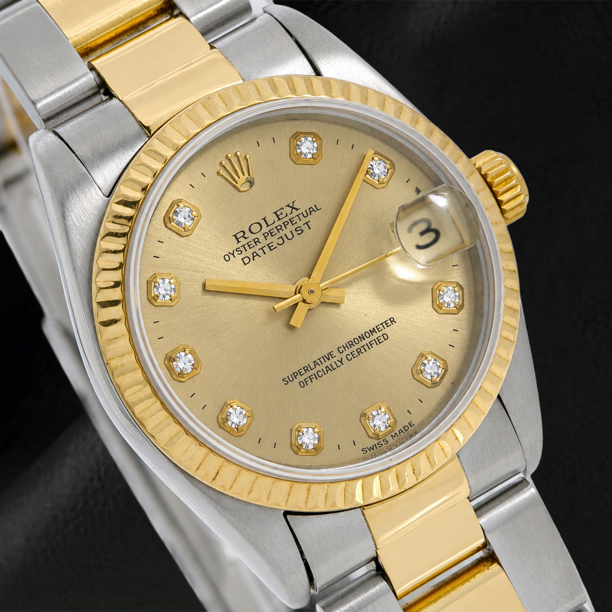 Rolex Datejust 6824 31mm Champagne Diamond Dial Two Tone Oyster Bracelet Watch