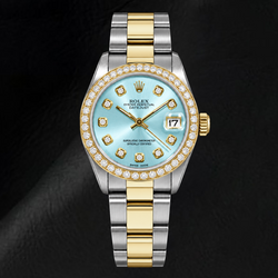Rolex Datejust 6824 31mm Ice Blue Diamond Dial Two Tone Watch