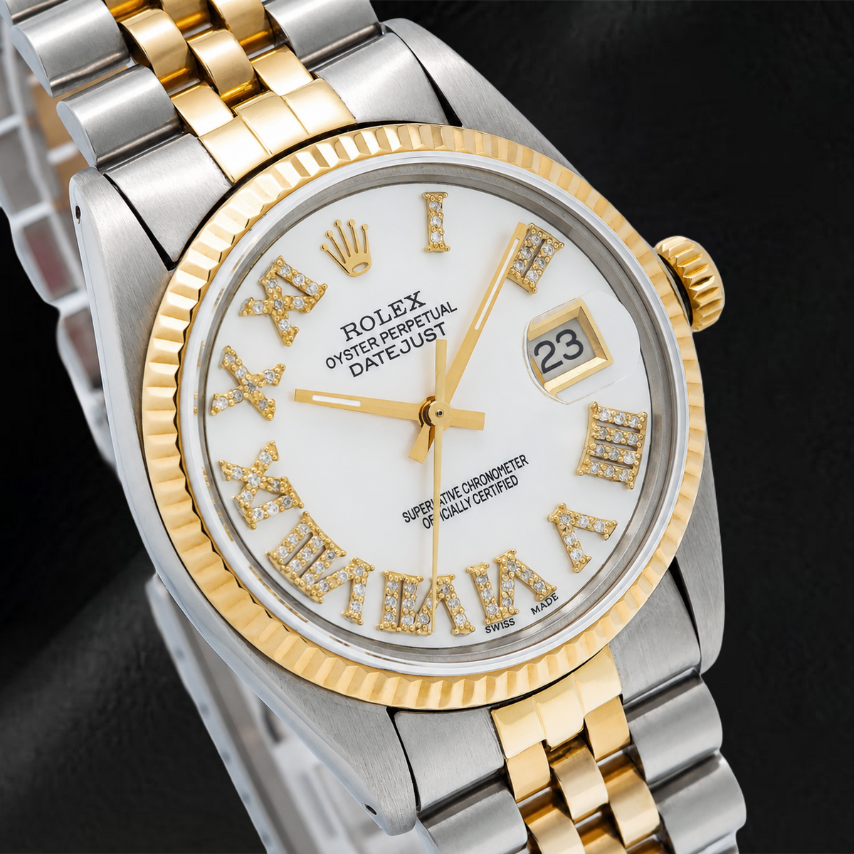 Rolex Datejust 6824 31mm White Mother of Pearl Roman Diamond Dial Two Tone Jubilee Bracelet Watch