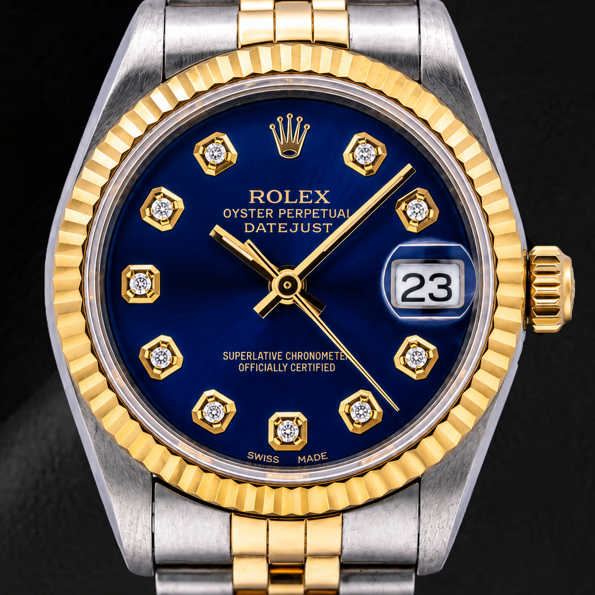 Rolex Datejust 68273 31mm Blue Diamond Dial Two Tone Watch