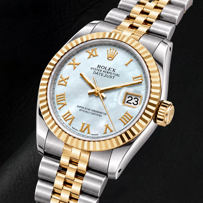 Rolex Datejust 68273 31mm Blue Mother of Pearl Roman Dial Two Tone Watch