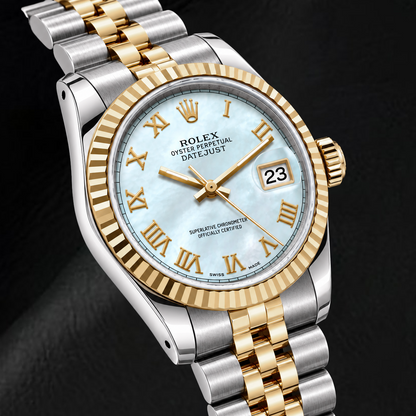Rolex Datejust 68273 31mm Blue Mother of Pearl Roman Dial Two Tone Watch