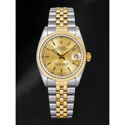 Rolex Datejust 68273 31mm Champagne Stick Dial Two Tone Watch