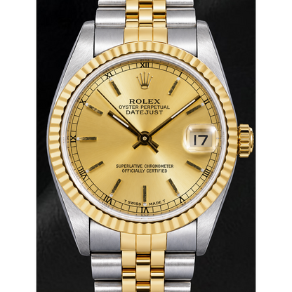 Rolex Datejust 68273 31mm Champagne Stick Dial Two Tone Watch