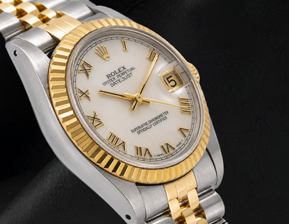 Rolex Datejust 68273 31mm Ivory Roman Dial Two Tone Watch