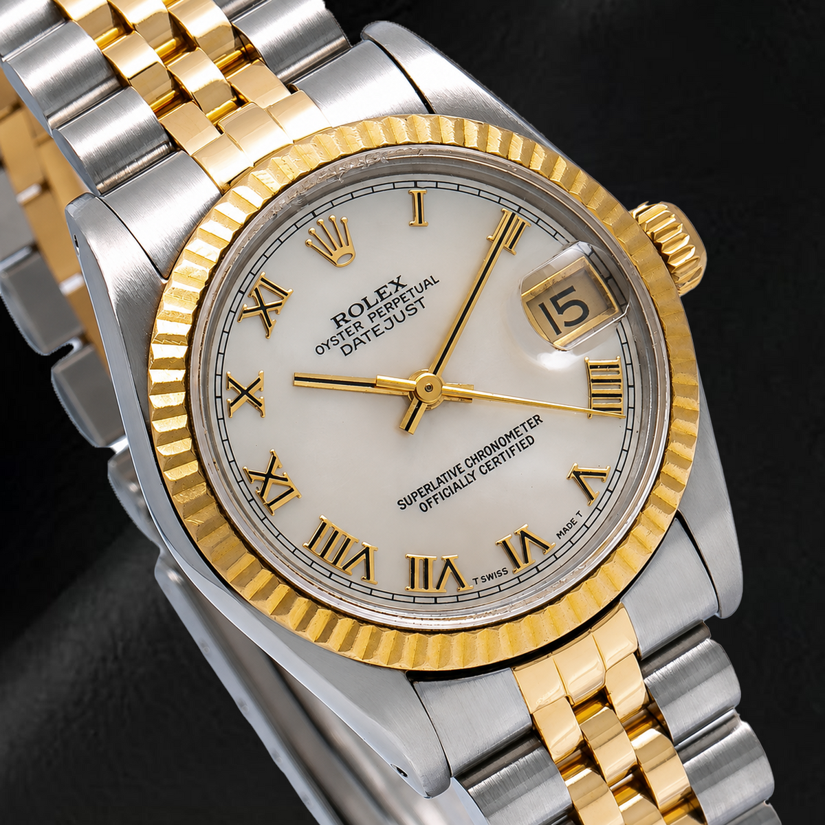 Rolex Datejust 68273 31mm Ivory Roman Dial Two Tone Watch