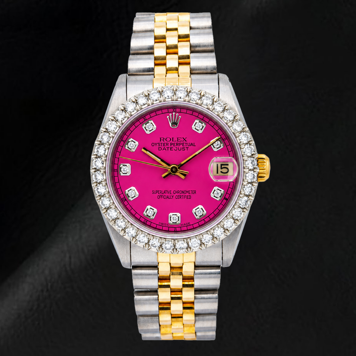 Rolex Datejust 68273 31mm Pink Diamond Dial Diamond Two Tone Watch