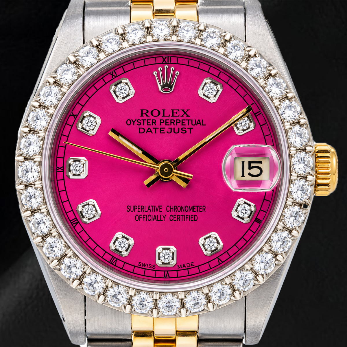Rolex Datejust 68273 31mm Pink Diamond Dial Diamond Two Tone Watch
