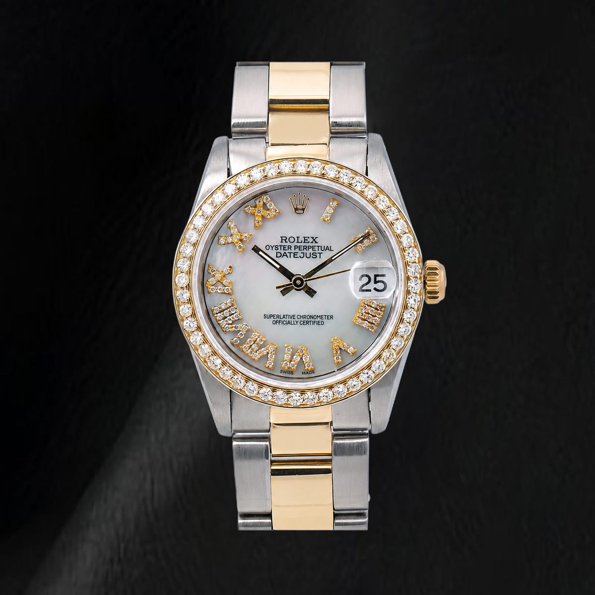Rolex Datejust 68273 31mm White Mother Of Pearl Roman Diamond Dial Two Tone watch